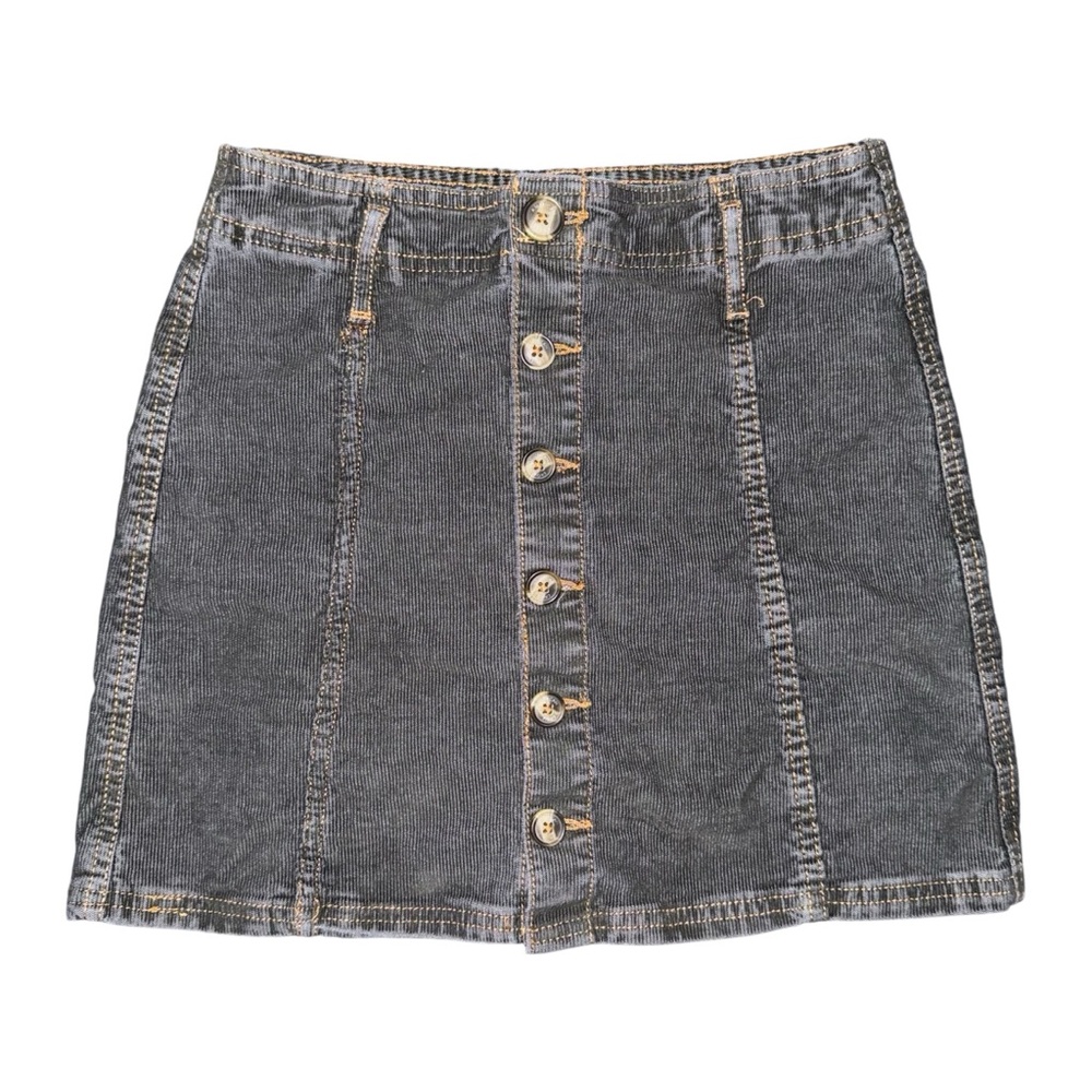 American Eagle High Rise A-Line Mini Skirt 26 Green Corduroy Button Front Preppy